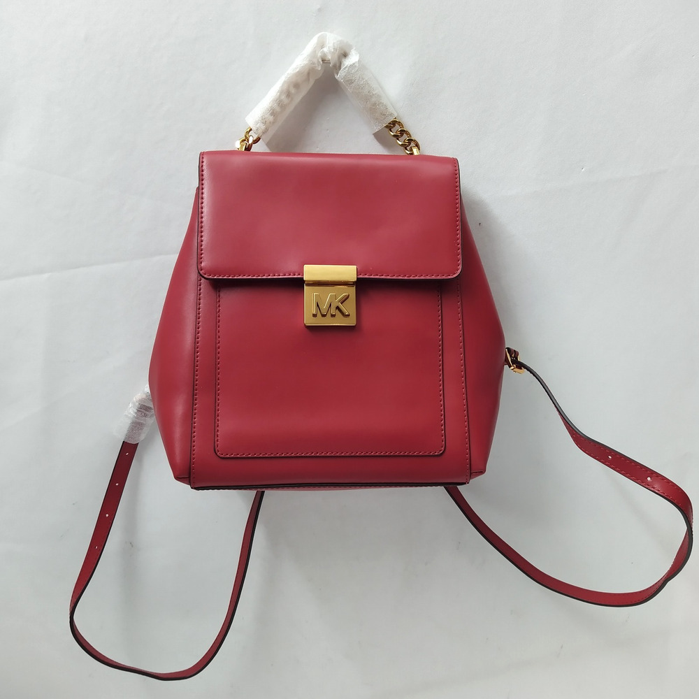 Michael Kors Mindy Scarlet Red Leather Top Handle Flap Closure Backpack - NWT